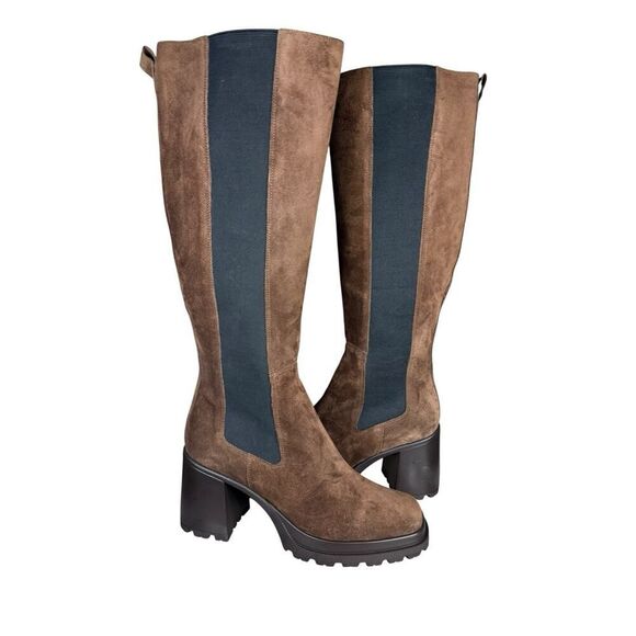 NEW Steve Madden Brown Suede Tall Platform Block Heel Boots sz 11 - Picture 5 of 14